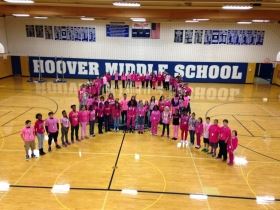 Hoover Middle School Students Form a Ribbon in Support of Breast Cancer Research